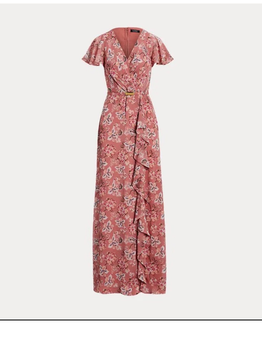 NWT Lauren Ralph Lauren size 12 floral belted flutter sleeve gown/ maxi dress